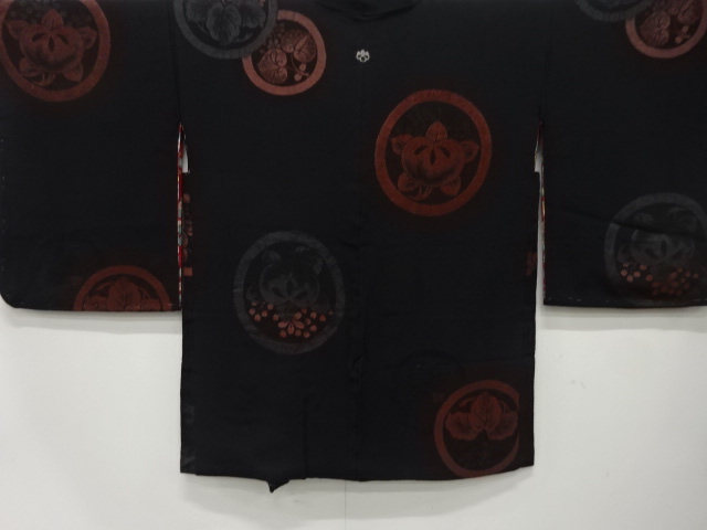 JAPANESE ANTIQUE HAORI / TAISHO ROMAN STYLE / SILK / URUSHI / WOVEN HOLLYHOCK & PAULOWNIA